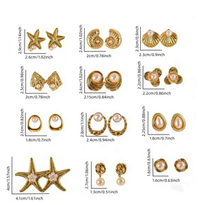 <span class=keywords><strong>Pendientes</strong></span> de Perlas Colgantes de Acero Inoxidable para Mujer, Bañados en Oro, con Diseño de Concha Grande y Estrella de Mar, de Venta Caliente - Product Image 6