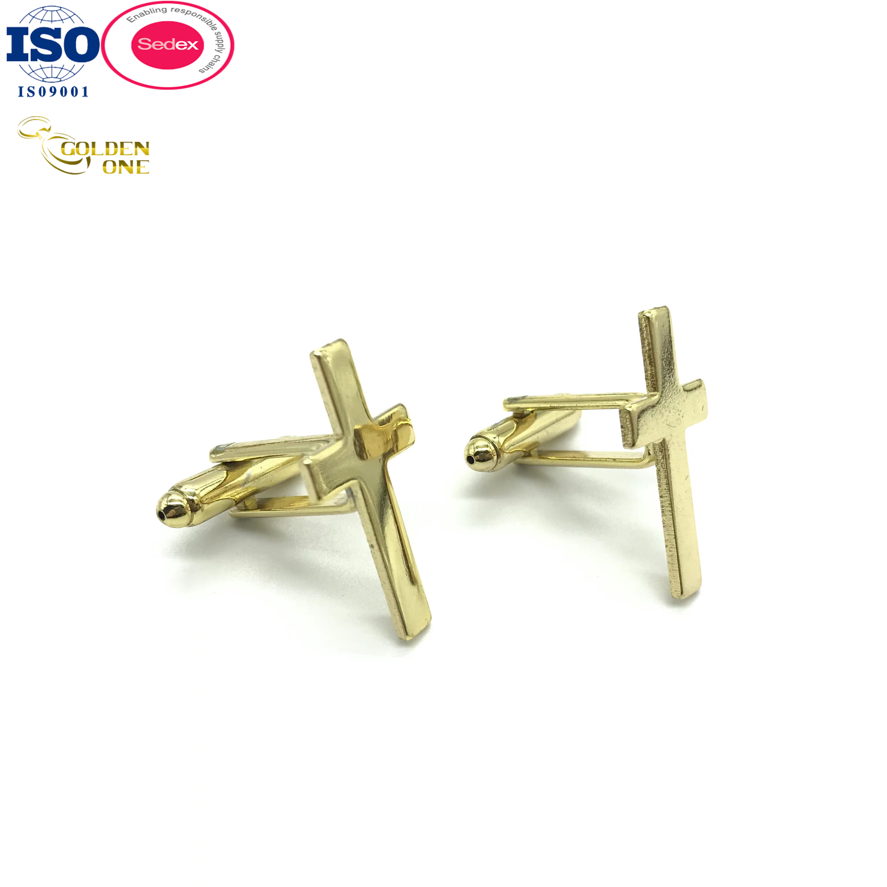 Hot Sale Simple Design Shiny Gold Cross Cufflinks Tie Clips Set for Mens Shirt Suit Cuff Links Mens Accessories Set