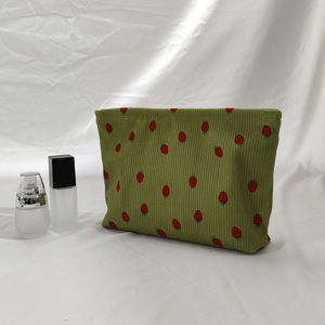 Pochette de maquillage haut de gamme en velours côtelé avec motif fruitier et détails de couture, organiseur cosmétique grande capacité, étui à lèvres - Product Image 4