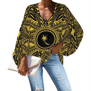 Camicetta in <span class=keywords><strong>Chiffon</strong></span> da <span class=keywords><strong>donna</strong></span> abbigliamento tribale polinesiano CHUUK Red Pattern Print on Demand Custom Plus Size camicette e camicie da <span class=keywords><strong>donna</strong></span> - Product Image 2