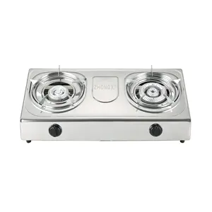 Thiết Bị Nấu Ăn Hộ Gia Đình 2 Burner Bếp Gas Bếp Thép Không Gỉ Gang Burner Bảng Top Bếp Gas Màu Xanh Ngọn Lửa Nồi