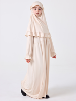 Ramadan 2 pièces moyen-orient musulmane fille Abaya ensemble couleur unie manches évasées robe dentelle foulard ensemble Dubai Robe turque