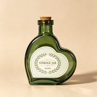 Botol Kaca Bentuk Hati 250ml, Laris Manis, Custom, dengan Tutup Kayu, Warna Hijau Vintage, Botol Pesan, Souvenir Pernikahan, Wadah Hadiah Natal
