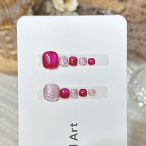 <span class=keywords><strong>Uñas</strong></span> Postizas Francesas Hechas a Mano en Color Rosa Nude con <span class=keywords><strong>Relieve</strong></span> Tridimensional de Pequeñas Margaritas Azules - Product Image 4