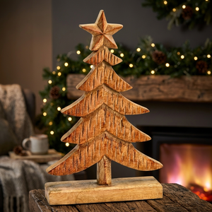 Natural Wood <b>Christmas</b> Tree Stand Tabletop Ornament Carved Wooden Holiday <b>Decor</b> for Home <b>Office</b> - Product Image 2