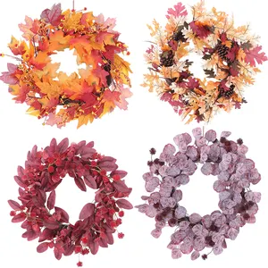 Custom Artificial Plant Maple Leaf Wreath Harvest FALL Autumn Wreaths For Front Door Outdoor Holiday Decoration 20/30/40/50/60CM