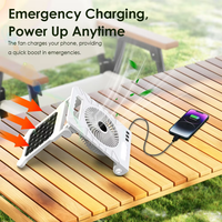 Ventilateur pliable portable à LED pour camping extérieur, rechargeable solaire, 4000 mAh, pour la charge de téléphones portables, utilisation en voiture et en camping-car