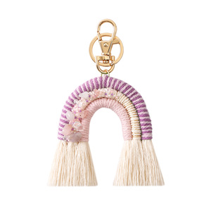 Promotion <span class=keywords><strong>2022</strong></span> : Bijoux, Cadeaux, Pendentif, Breloque de sac à pompon, Porte-clés de voiture, Porte-clés tressé arc-<span class=keywords><strong>en</strong></span>-ciel style bohème - Product Image 6