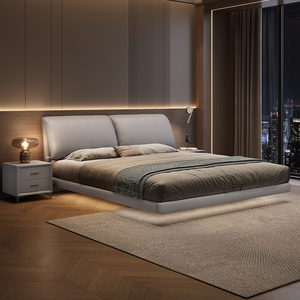 Meubles <span class=keywords><strong>de</strong></span> chambre à coucher en bois <span class=keywords><strong>de</strong></span> luxe moderne, lits rembourrés doux, <span class=keywords><strong>lit</strong></span> double king-size rembourré, cuir noir <span class=keywords><strong>suspendu</strong></span> avec éclairage design - Product Image 4