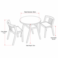 Fournisseur professionnel de table à manger ronde en bois massif rétro, ensemble de 3 pièces, table en bois de caoutchouc avec chaises