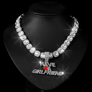 Iced Out Square Diamond Cadena cubana con aleación y Full Bling Rhinestone <span class=keywords><strong>Novio</strong></span> Novia Colgante Gargantilla Collar - Product Image 4