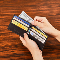 Dompet Desain Minimalis Tipis Kulit Crazy Horse untuk Pria, Dompet Penahan Kartu dengan RFID Blocking