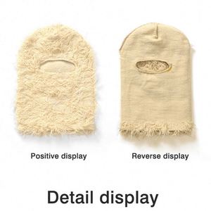 หน้ากากไหมพรมแบบเต็มหน้า ขายส่ง หน้ากากสกีขนฟู หน้ากากขนสัตว์ หน้ากากกันหนาวแบบมีลายหญ้า หน้ากากบาลาคลาวาแบบกำหนดเองได้ - Product Image 4