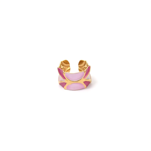 Fashion <b>Ring</b> 316L Stainless Steel PVD Gold Plating Pink Enamel Design Statement Jewelry - Product Image 2