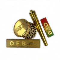 Kit de fumeur doré personnalisé RAWA OEB, plateau à rouler en papier doré, format Slim King Size, emballage organique à combustion lente avec broyeur et tube en aluminium