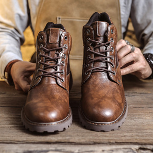 Botas de Hombre de Cuero Genuino Marrón con Cordones, Punta Redonda, Suela de Goma, Zapatos para Caminar de Otoño - Product Image 4