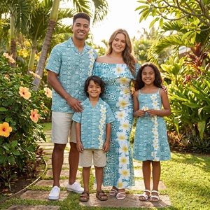 Completo coordinato genitore-figlio con motivi tradizionali polinesiani, camicia e vestito taglie forti, stampa personalizzata, set famiglia, abito polinesiano samoano - Product Image 1