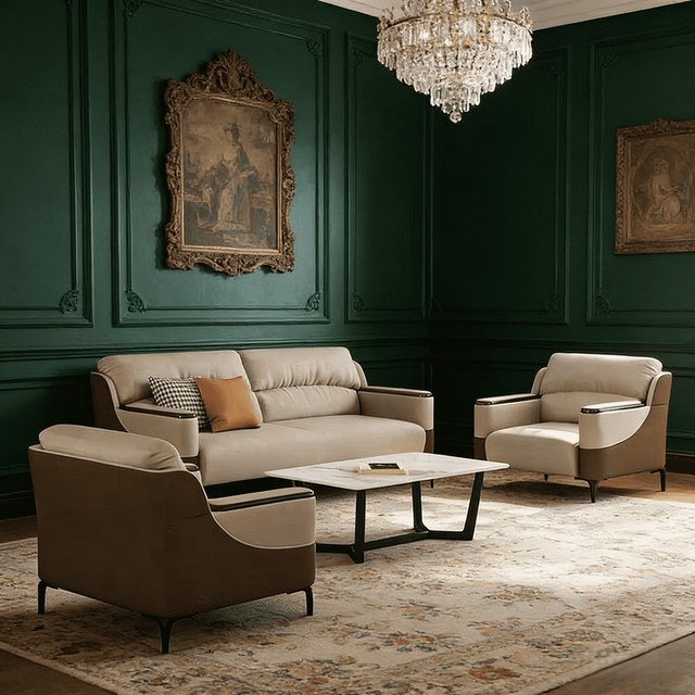 White Modern Nordic Leather Sofa 2 Seater with Two Single Armchairs Minimalist Luxury Living Room Home Office Furniture Set