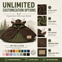Couverture en peluche personnalisée en forme de cape de cerf pour l'hiver, couverture en peluche de Noël, vente en gros OEM ODM, cadeau de vacances doux et portable pour la maison
