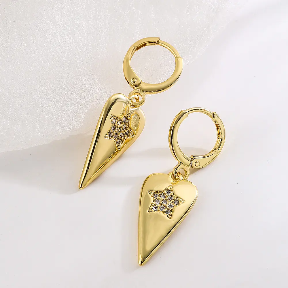 18K Gold Plated Designer Earrings Heart Shape Hoop Earring Famous Brand Star Diamond Women Fashion Jewelry