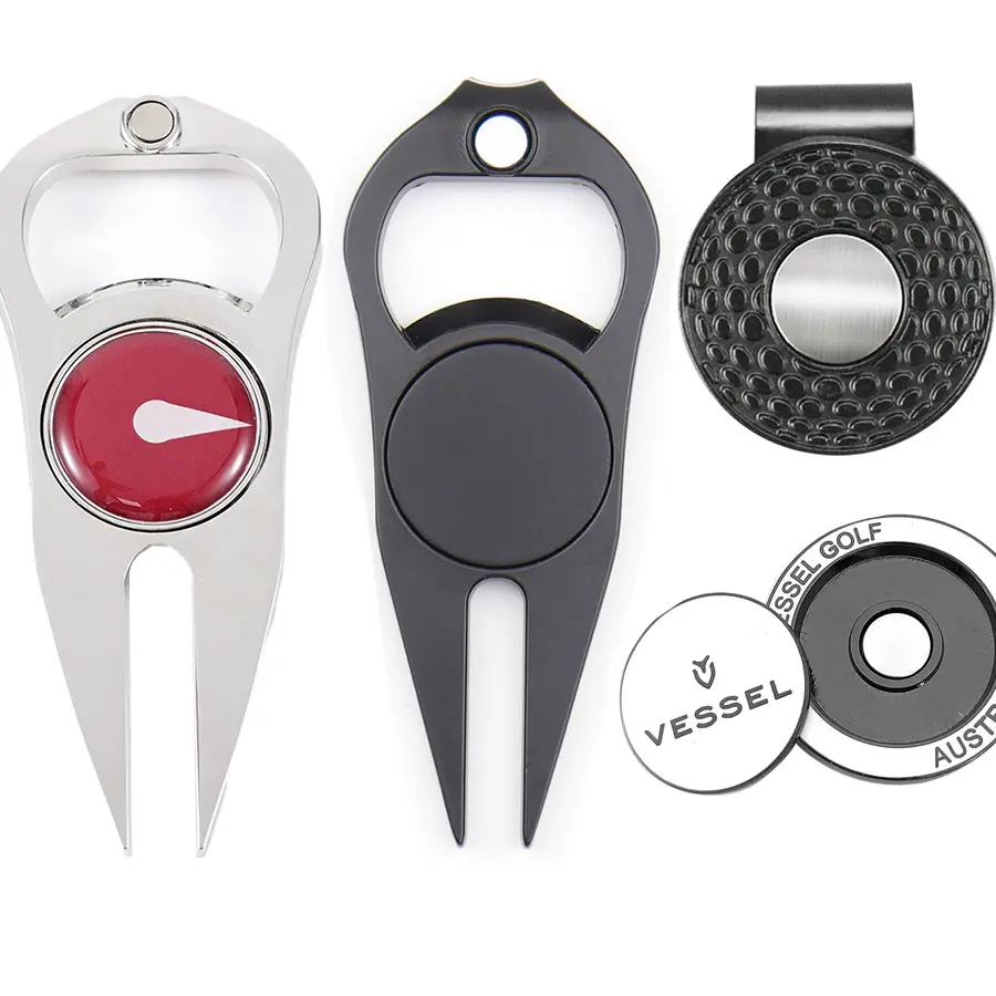 Fabrikant Op Maat Ontwerp Golfbal Marker Accessoires En Metalen Magnetische Flesopener Golfdivot Reparatie Tool