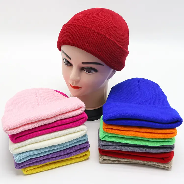Custom Wholesale Solid Color Knitted Warm Caps Boys And Girls Warm Knitted Hat For New Born Baby