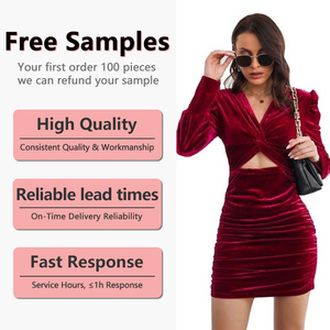 Abito Casual autunno/inverno con lunghe maniche a sbuffo in velluto <span class=keywords><strong>oro</strong></span> Skinny con Design a anca increspata modello tinta unita stile Twist alla moda - Product Image 1