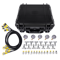 Kit de test de pression hydraulique pour excavatrice : 5 manomètres, 13 raccords de test, 14 connecteurs en T, 5 tuyaux de test
