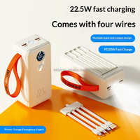 Batterie externe grande capacité 60000 mAh avec 4 câbles intégrés, charge rapide PD 22,5 W, écran LED, lampe torche, chargeur portable avec poignée