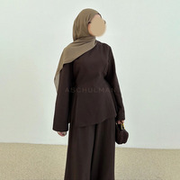 Ensemble coordonné modeste personnalisé pour femme : Tunique ajustée et pantalon large taille haute longueur pleine – Ensemble musulman 2 pièces