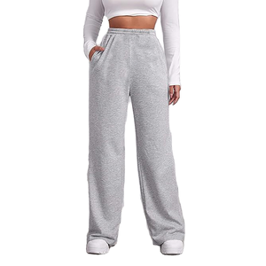 Pantalones Deportivos de Mujer con Logotipo Personalizado, Cintura Alta, Pierna Ancha, Transpirables, Frente Plano, con Cordón Ajustable, Corte Holgado, Largos, con Bolsillos - Product Image 1