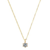 S925 Sterling Silver 14K Plaqué Or Slim Clavicule Chaîne Mini Simple Diamant Zircon Six Griffes Classique Collier pour