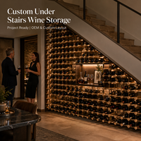 Meuble de rangement à vin sous escalier CE ISO en bois et métal, casier à vin modulaire sur mesure pour villa, bar à domicile, projet, direct usine, contrôle qualité