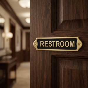 Handcrafted <b>Vintage</b> Brass RESTROOM Wall <b>Sign</b> with Black <b>Enamel</b> Plaque and Bold Raised Lettering for Bathroom Door Toilet Entranc - Product Image 6