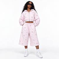 Ensemble 2 pièces personnalisé pour femme : sweat à capuche court zippé à épaules tombantes et short ample, style sportswear, hip hop, streetwear, imprimé intégral