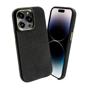 Luxe Custom Logo Mobiele Pebble Lederen Telefoon Case Cover Voor Iphone 12 13 14 Pro Max