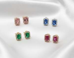 Pendientes de Oro de 14 Quilates con Gemas Naturales/de Laboratorio y Micropavé de Diamantes, Diamante, Esmeralda, Oro, Rubí, Zafiro - Product Image 1