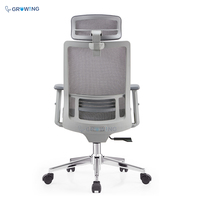 Chaise de bureau ergonomique en tissu maillé respirant gris, composants et accessoires du cadre arrière de la chaise