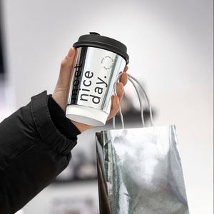 8oz <b>12oz</b> Custom Silver Foil Black Double Wall Pe Coated <b>Coffee</b> Paper <b>Cup</b> Take Out Hot Drinks Coffe Paper <b>Cup</b> With Plastic Lid - Product Image 3