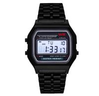 Montre de sport LED WR F91W, bracelet en acier, style tendance, montre-bracelet pas chère pour homme, montre électronique multifonction pour femme