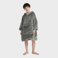 Sweat à capuche-couverture en polaire sherpa gris surdimensionné, doux et confortable, personnalisé de qualité supérieure, pour enfants, pour l'hiver, avec grande poche