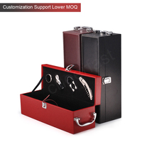 Caja de Cartón Negra Promocional Individual y 4 Accesorios para Vino, Caja de Regalo para Botella de Vino Tinto de Cuero PU
