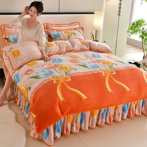 Housse de couette respirante drap de lit doux/jupe de lit taies d'<span class=keywords><strong>oreiller</strong></span> pour usage familial reine taille bulle <span class=keywords><strong>flanelle</strong></span> 4 pièces ensemble de literie - Product Image 3