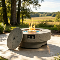 Table de feu circulaire au propane AJ Enjoy de 34 pouces, 50 000 BTU, foyer extérieur avec couvercle, pierres décoratives en verre, couvercle résistant aux intempéries