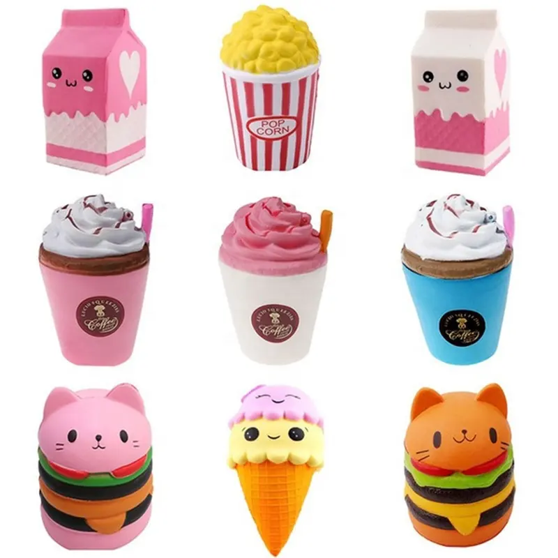 Various food jumbo Cute Popcorn Cake Hamburger Unicorn Milk squeeze slow rising squishy stress relief toys set