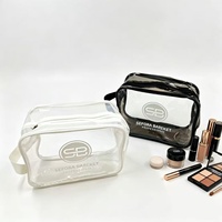 Pochette cosmétique transparente en PVC rose tendance avec fermeture éclair transparente, logo personnalisé, trousse de voyage étanche, motif lettres mode