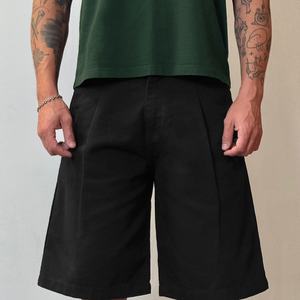 กางเกงขาสั้นทรงตรงผ้าฝ้าย 100% หนานุ่ม สไตล์วินเทจ จีบพลีท ลาย 3 มิติ ทรงโอเวอร์ไซส์ เอวกลาง สำหรับผู้ชาย - Product Image 3