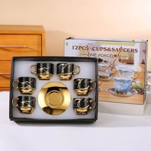 Eco-friendly Electroplated Ceramic Cup Modern Design Coffee Cup and Saucer Set Creative Gift <b>Gold</b>-Plated <b>Mug</b> Plate - Product Image 3