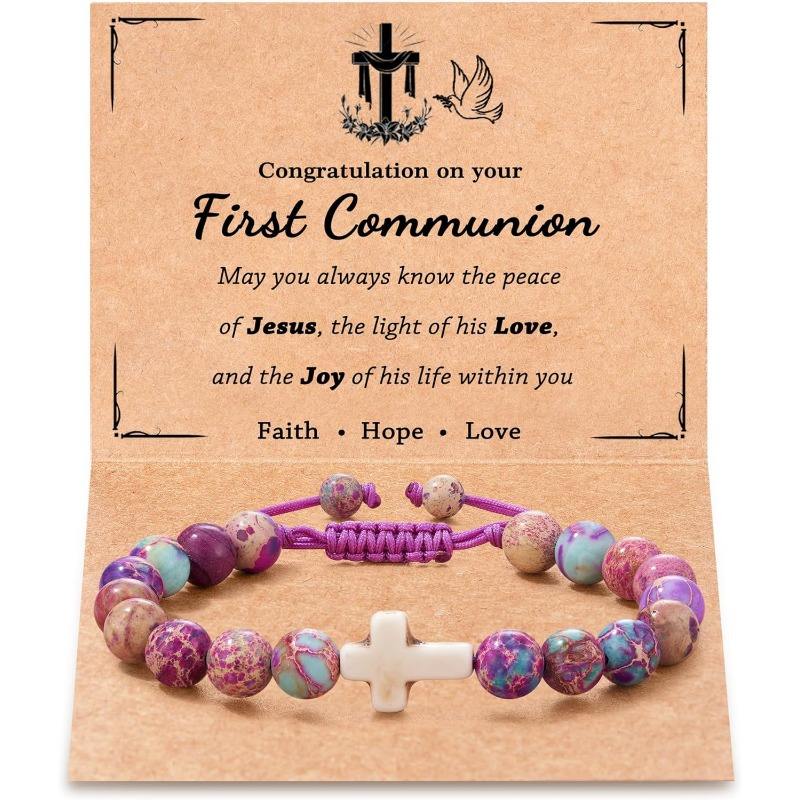 Stone Beaded Cross Bracelet First Communion Baptism Confirmation Christian  Easter Gifts Bracelet for Girls Boys