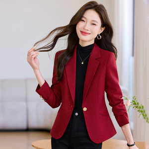 Women's Blazer Khaki Solid Color Polyester Anti-Wrinkle Suit Jacket For Office Wear - Product Image 2
